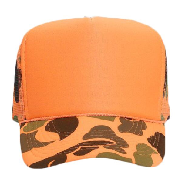 OTTO Neon Camouflage Polyester Foam Front Five Panel High Crown Mesh Back Trucker Hat Thumbnail