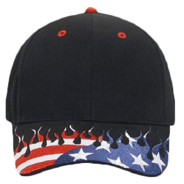 OTTO United States Flag Flame Pattern Visor Brushed Cotton Twill Six Panel Low Profile Baseball Cap Thumbnail