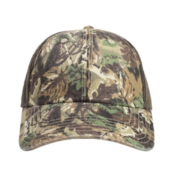 OTTO Camouflage Garment Washed Cotton Blend Twill w/ Heavy Washed PU Coated Back Six Panel Low Profile Baseball Cap Thumbnail