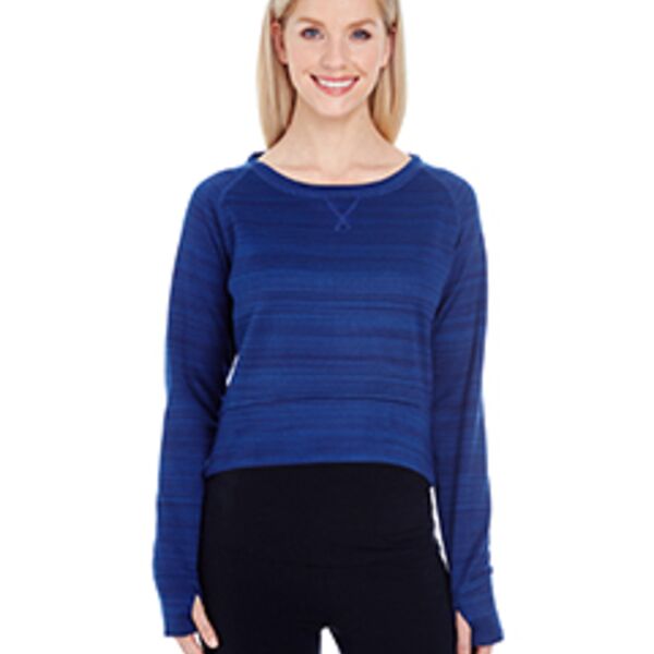 Ladies' Odyssey Striped Poly Fleece Hi-Lo Crew Thumbnail