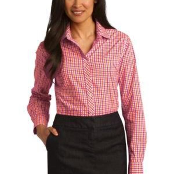Ladies Long Sleeve Gingham Easy Care Shirt Thumbnail