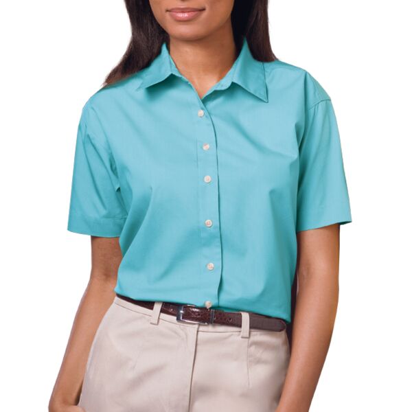 Ladies S/S Superblend Poplin Shirt with Bone Buttons Thumbnail