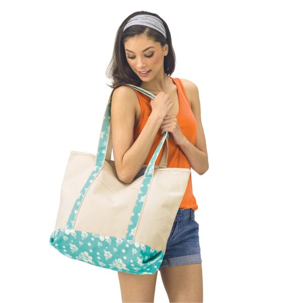 Large Beach Tote - Classic Boat Bag with Floral Print Trim Thumbnail